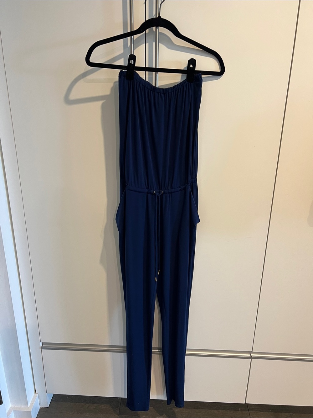 Michael Kors Navy Strapless Drawstring Jumpsuit